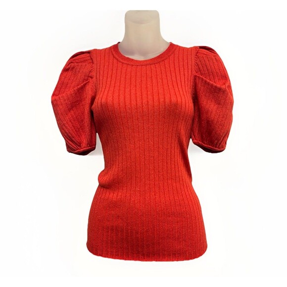 New Flying Tomato Red Sparkly Sweater Short Sleeve Sz M Festive Holiday - Picture 9 of 9